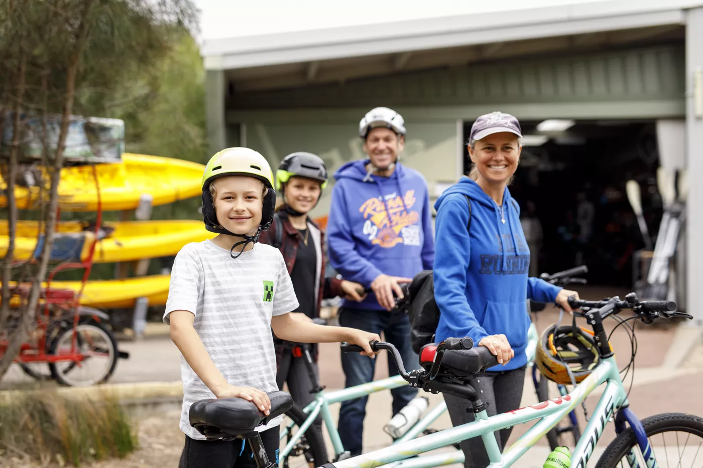 Family with hire bikes at Point Fraser