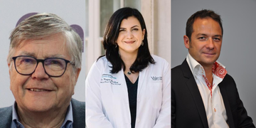 Professional headshots of Matti Aapro, MD, Maryam Lustberg, MD, MPH, and Florian Scotté, MD, PhD.