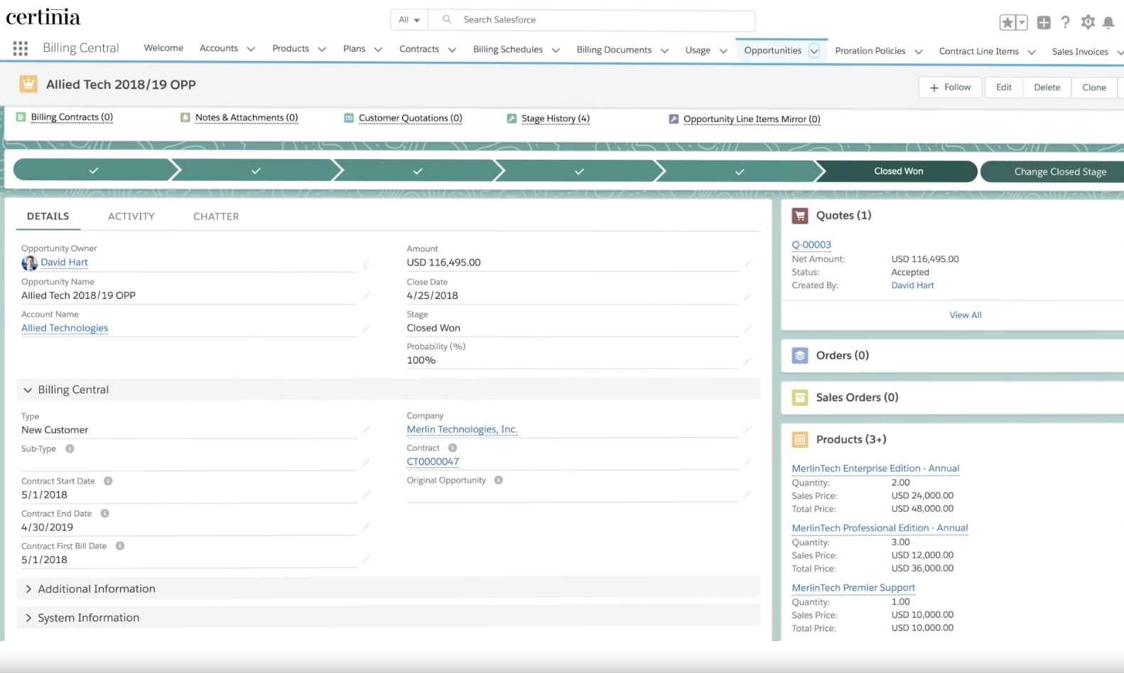 Colorful Certinia dashboard view showing financial metrics, visual charts, and account-level breakdowns for reporting.