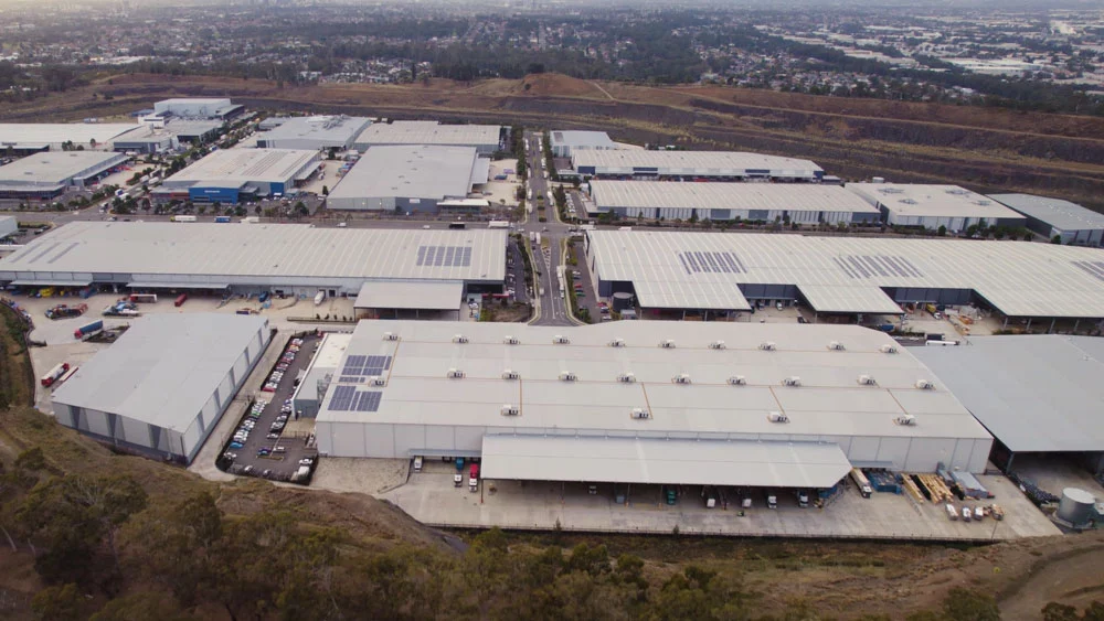 Still from the video: Vocus Wholesale Network Solutions. Aerial shot of production plant.