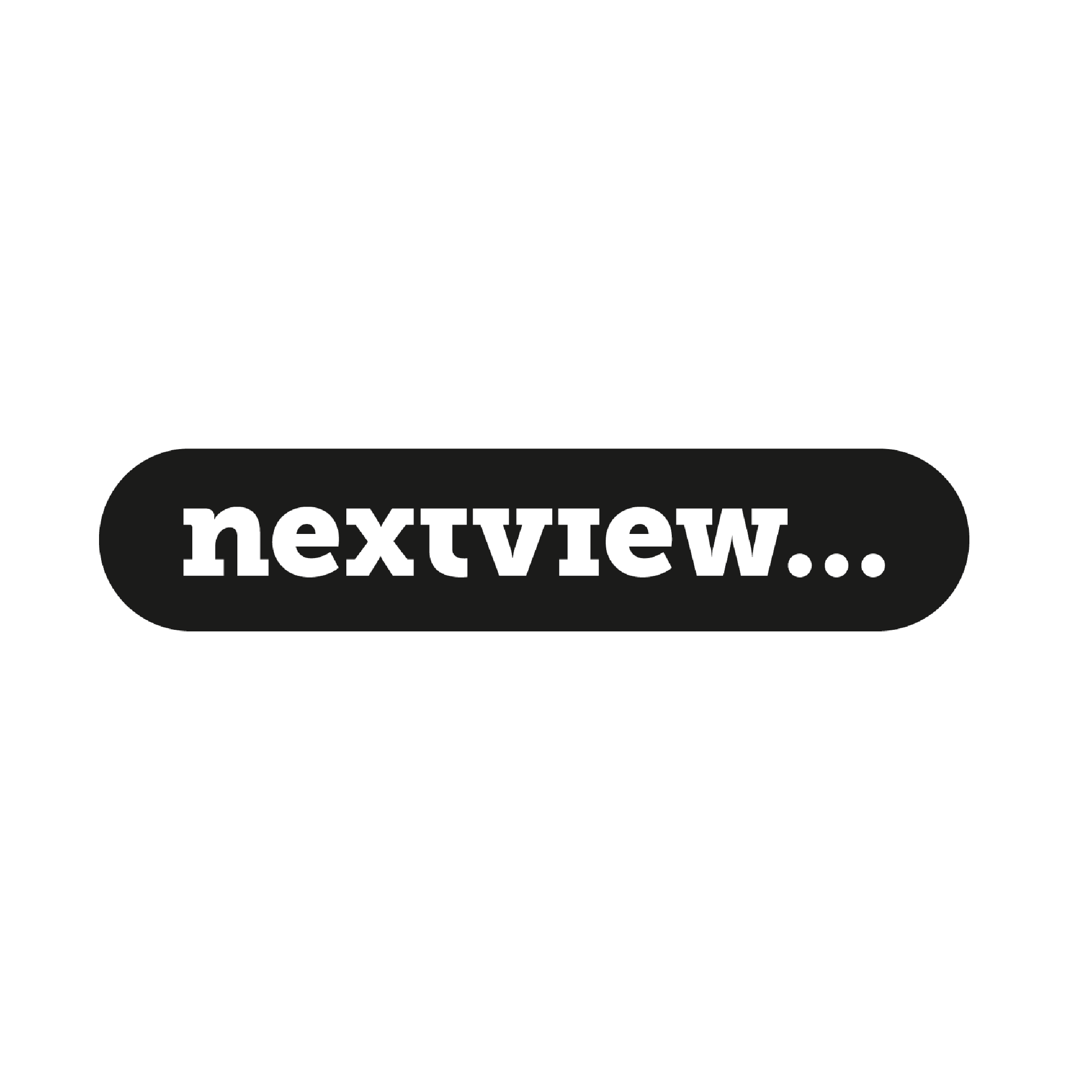 NextView logo in white typewriter font on rounded black pill-shaped badge