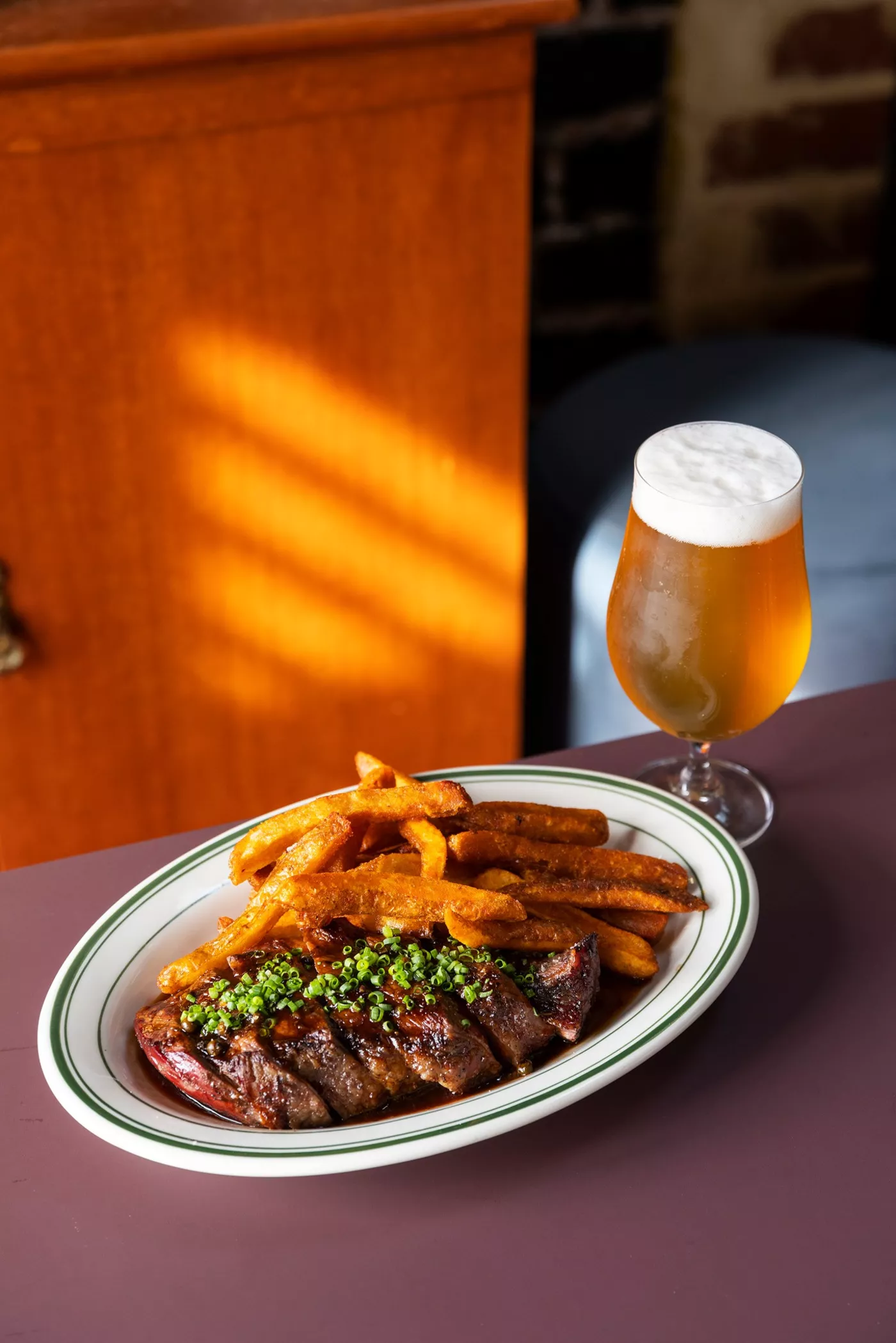 Steak, chips and beer