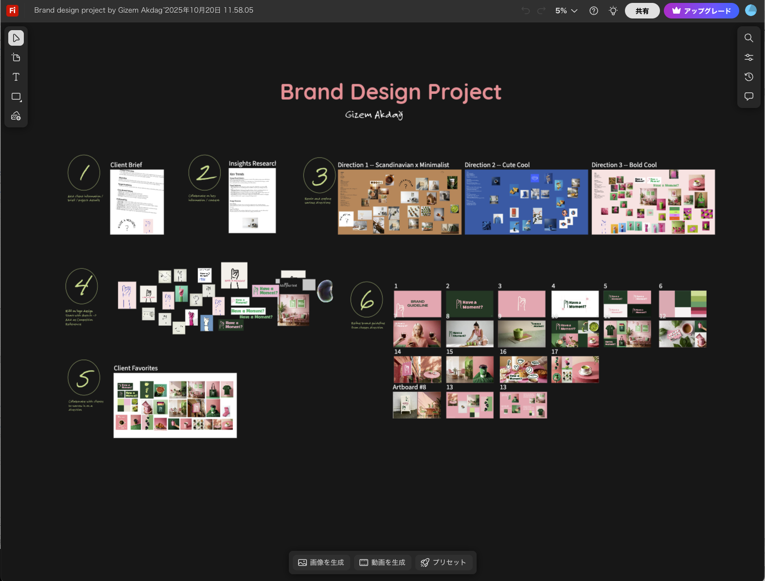 Adobe Fireflyボードの制作画面