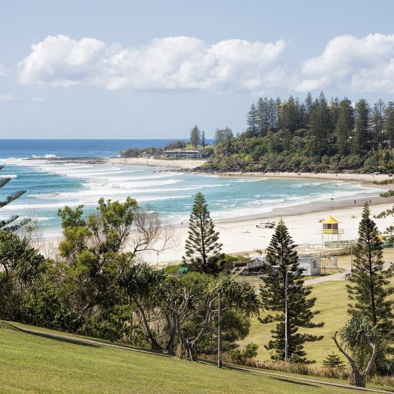 Aerial view of Kirra Beach to Snapper Rocks on the Gold Coast