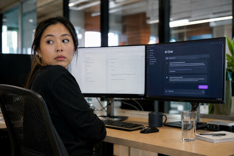 Team member using AI chat at work