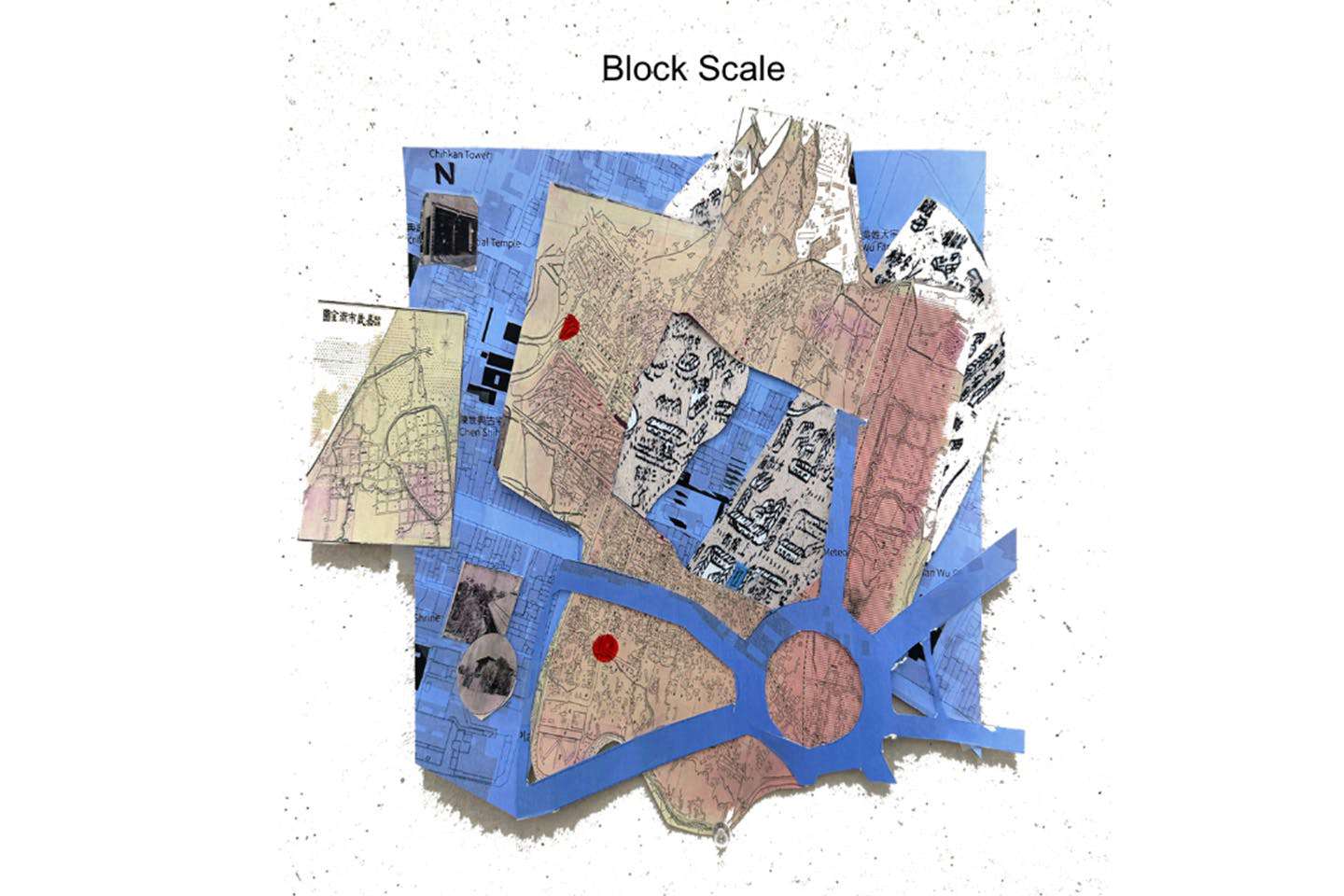 Collage map created by students, illustrating the formal planning and informal development of a city block in Tainan, Taiwan.