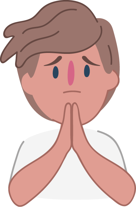 A person with their hands in a prayer position