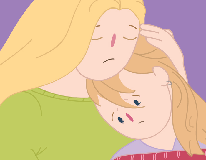 A mother hugging her daughter.