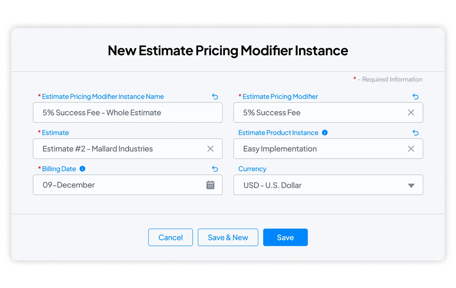 Image of Certinia Professional Services (PS) Cloud's Services Estimation Price Modifier tool