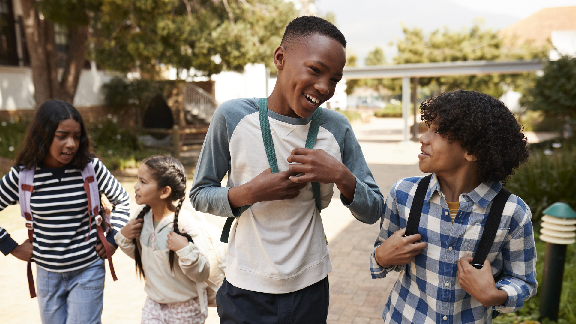School friends walking to school