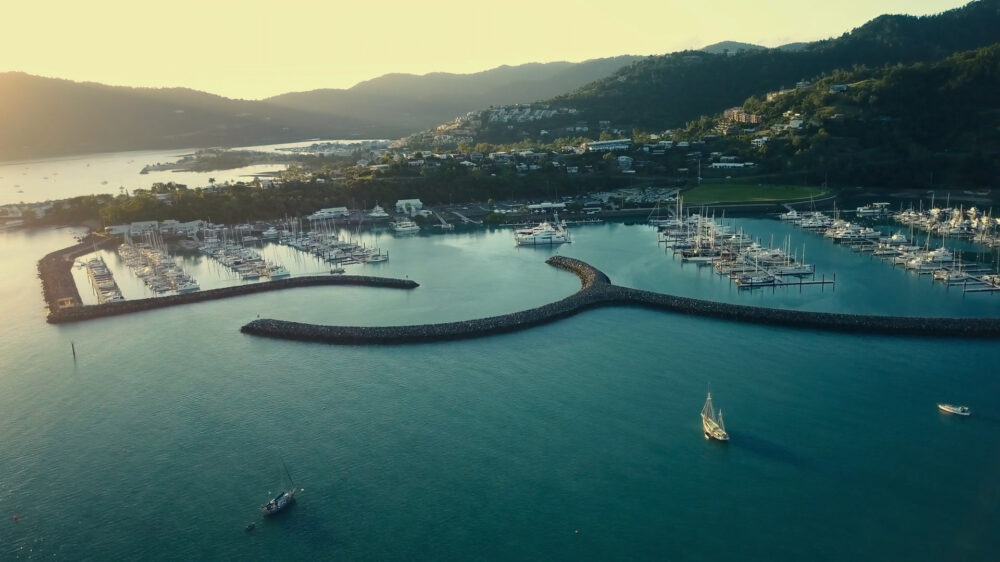 Aerial photo of Whitsundays coastline and marina