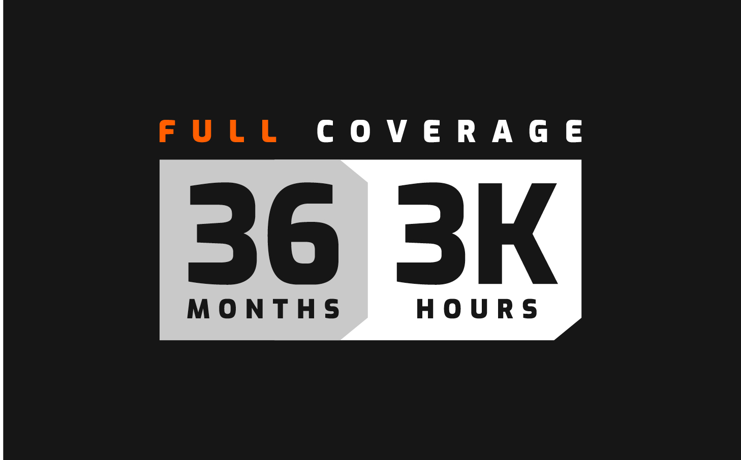 The DEVELON 36-month, 3,000-hour full coverage standard warranty logo.