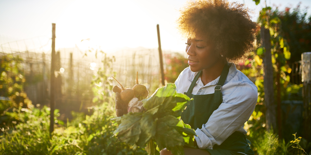 african american woman in community garden