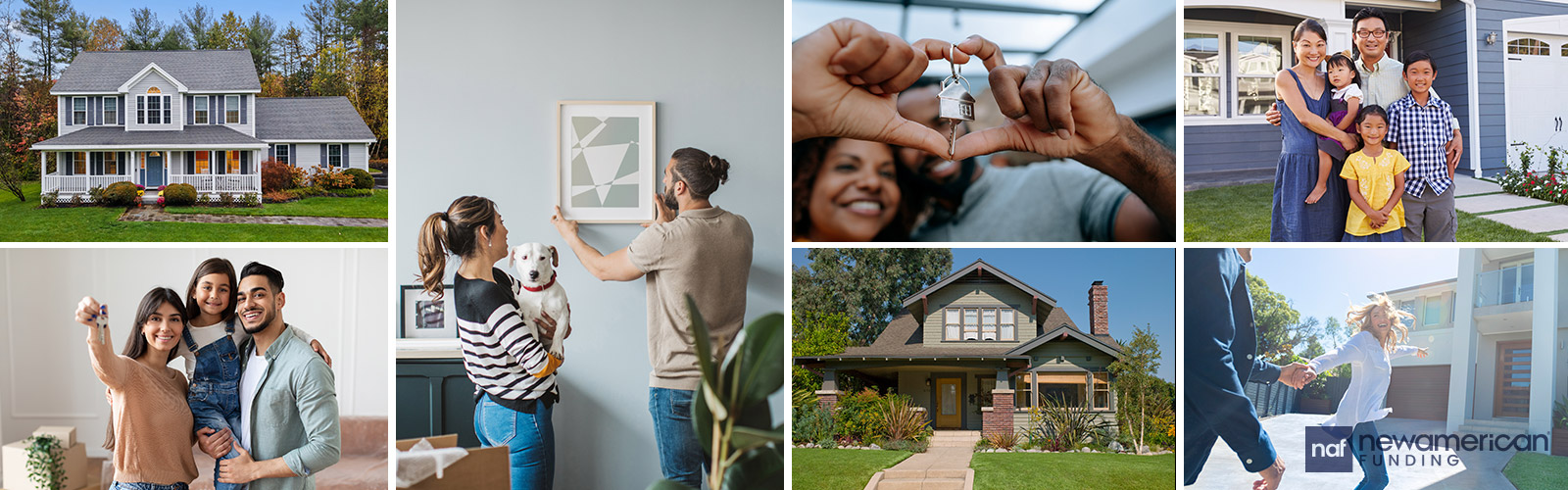 A collage of different couples, families, and homes