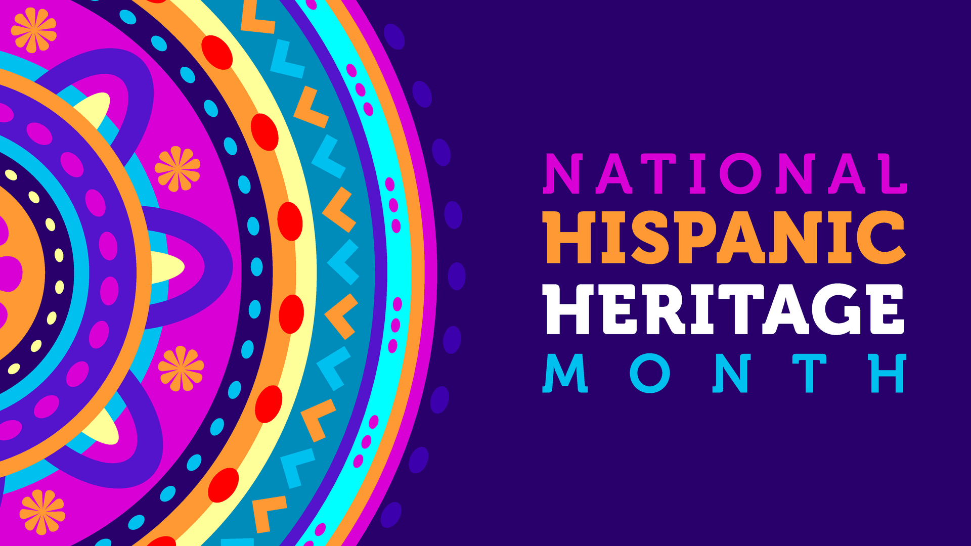 Hispanic heritage month. Vector web banner, poster, card for social media, networks. National greeting with Hispanic heritage month text, Huichol pattern background.