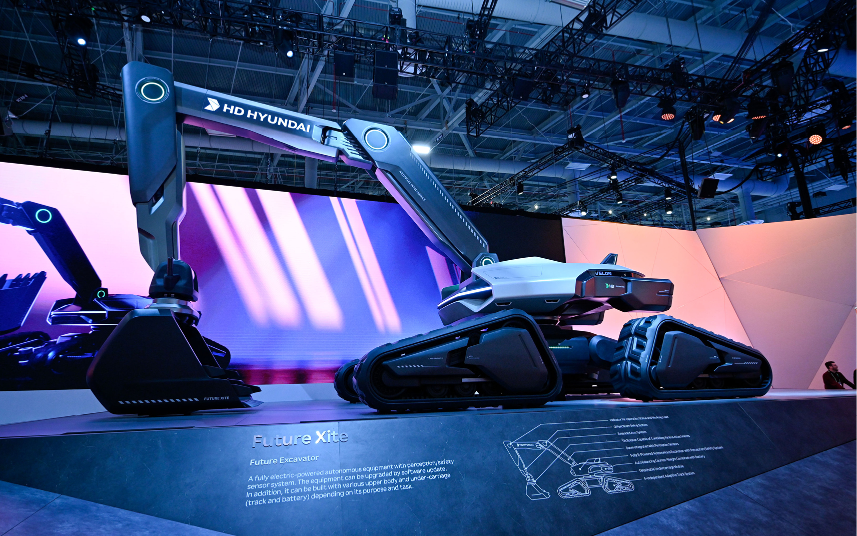 A concept crawler excavator on display at CES 2024.