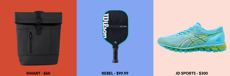 Items from Kmart, Rebel and JD Sports