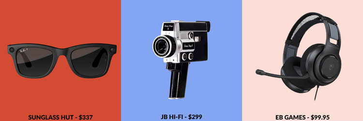 Items from Sunglass Hut, JB Hi-Fi and EB Games