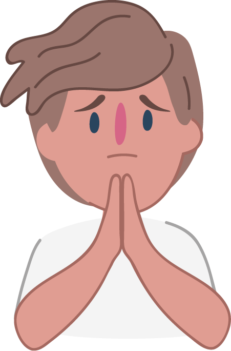 young person, looking worried, hands together praying