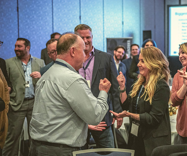 employees particating in an ice break at a company event