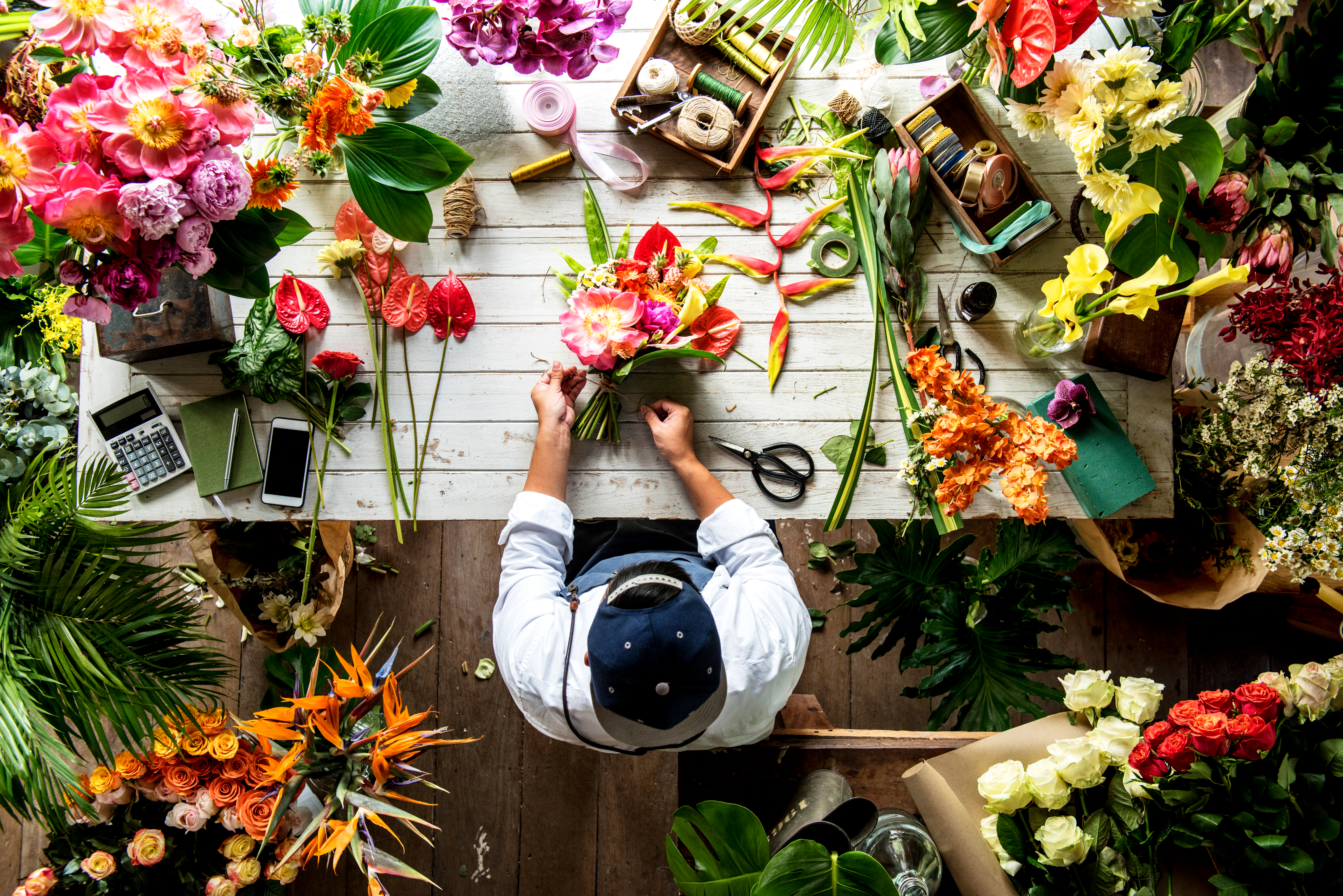 florist arranging a bouquet