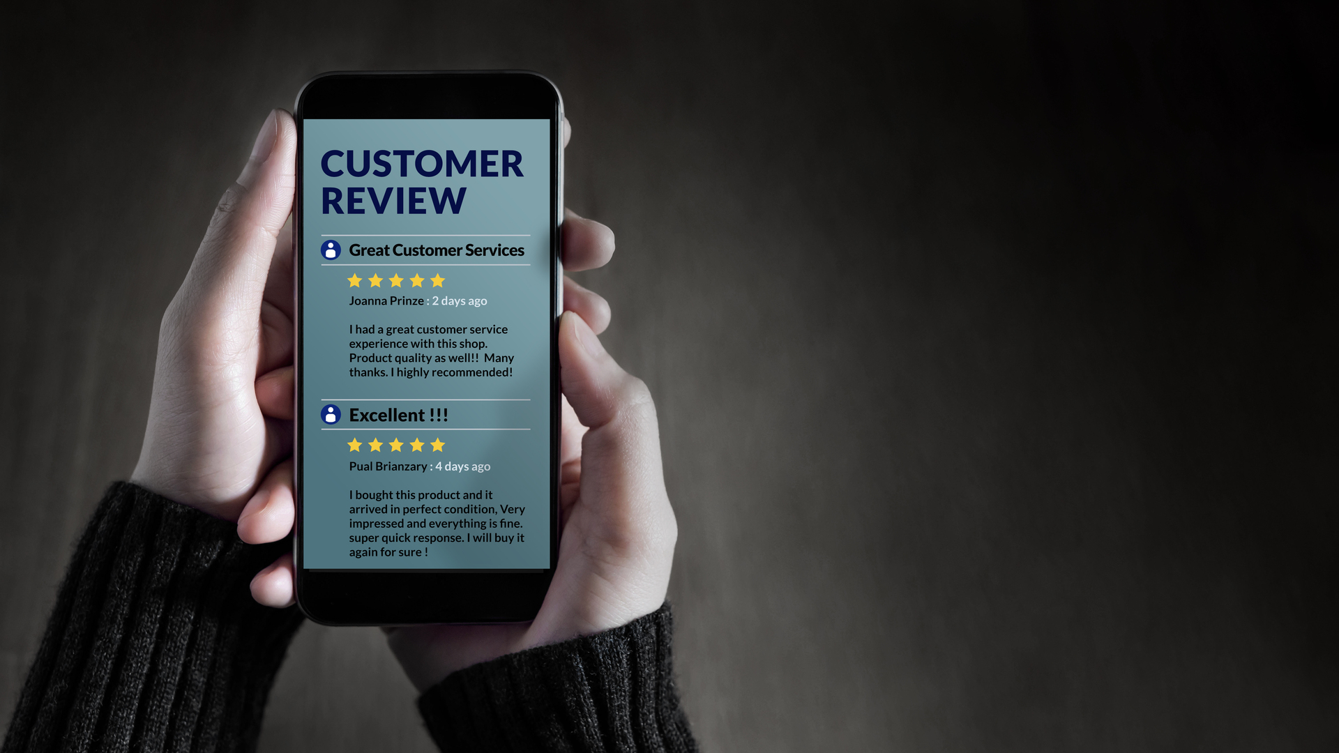 Customer Experience and Online Review Concept. Female holding SmartPhone to Reading Customer Review before Buying Products