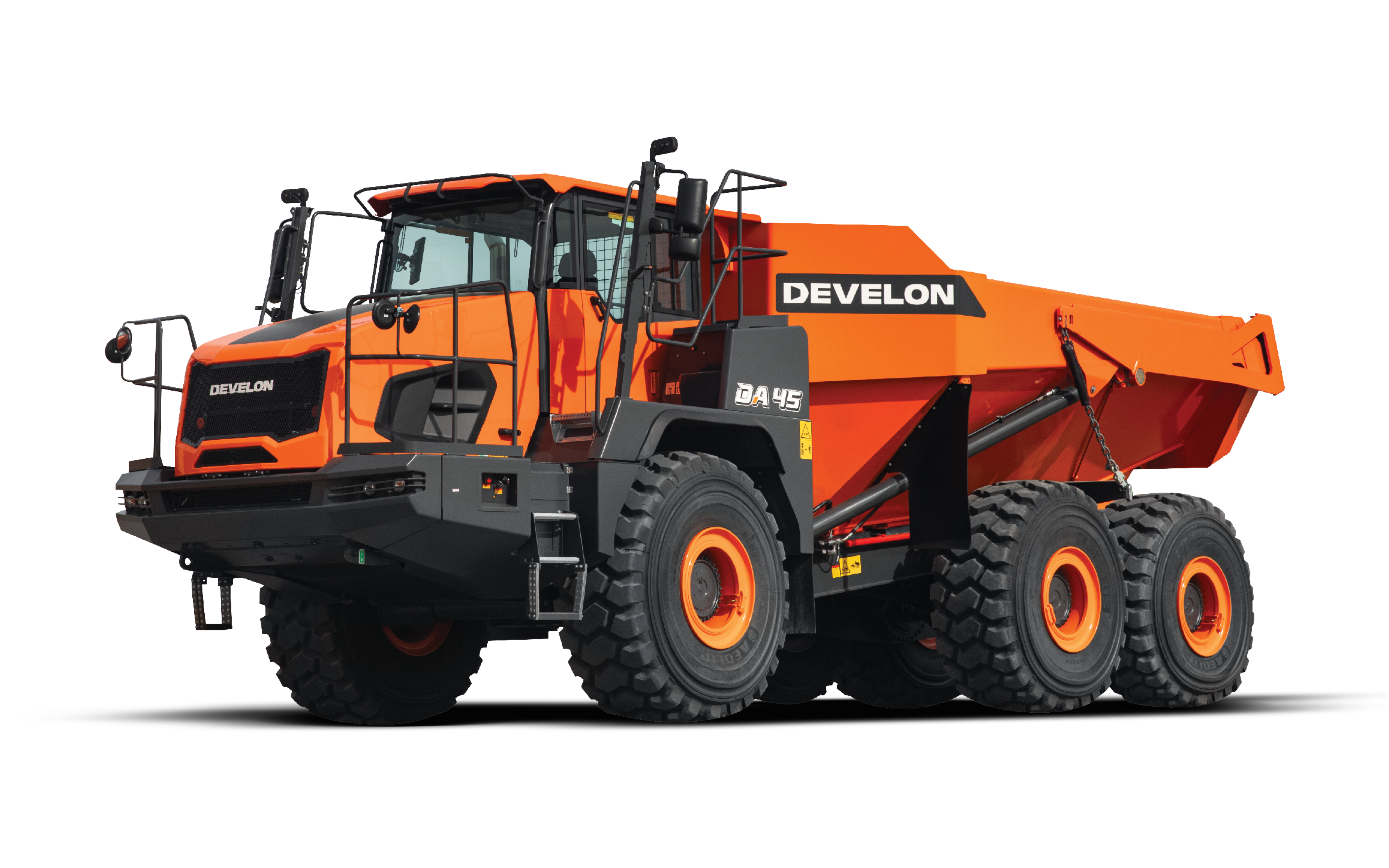 A DEVELON DA45-7 articulated dump truck (ADT).