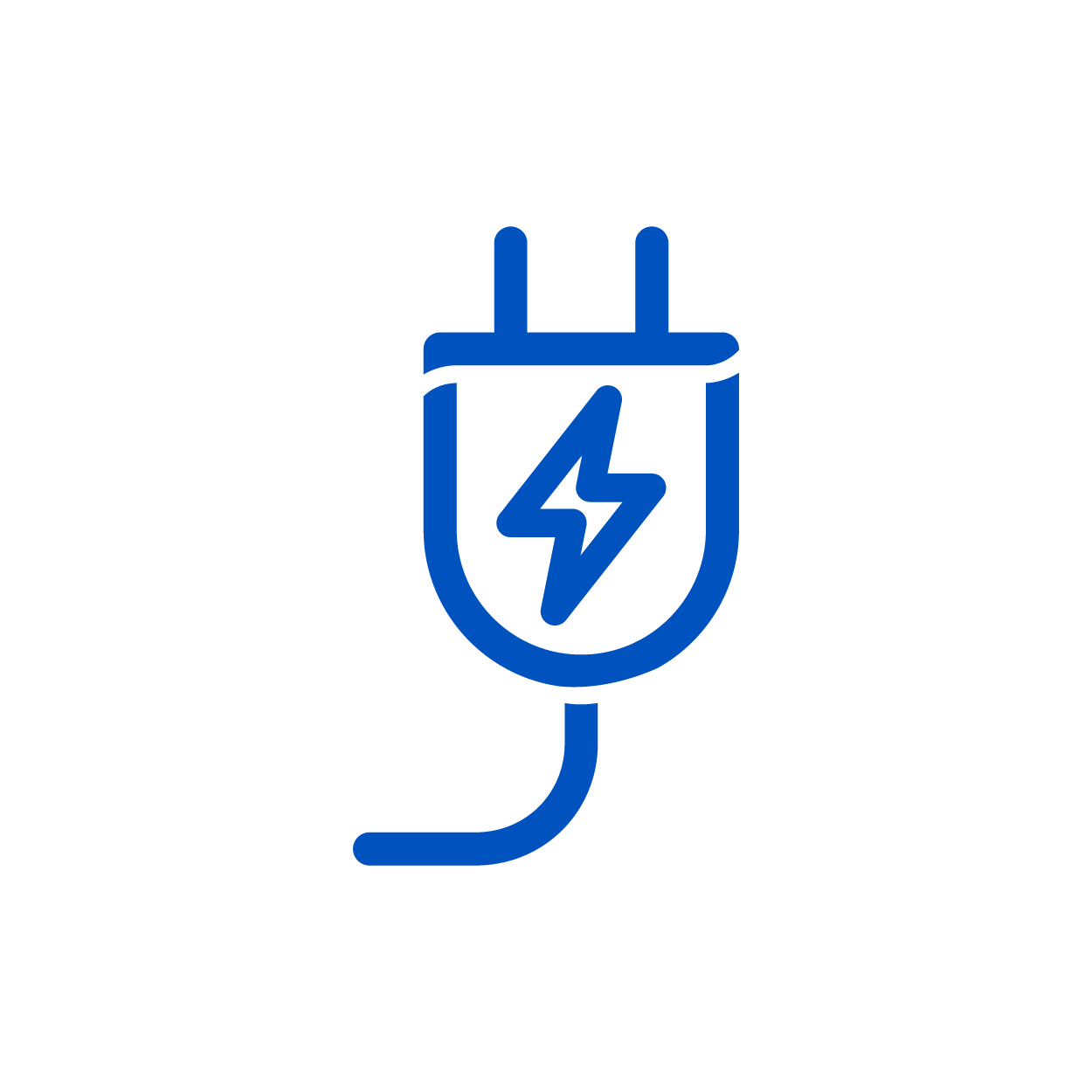 Blue icon of a charger still plugged in warning light