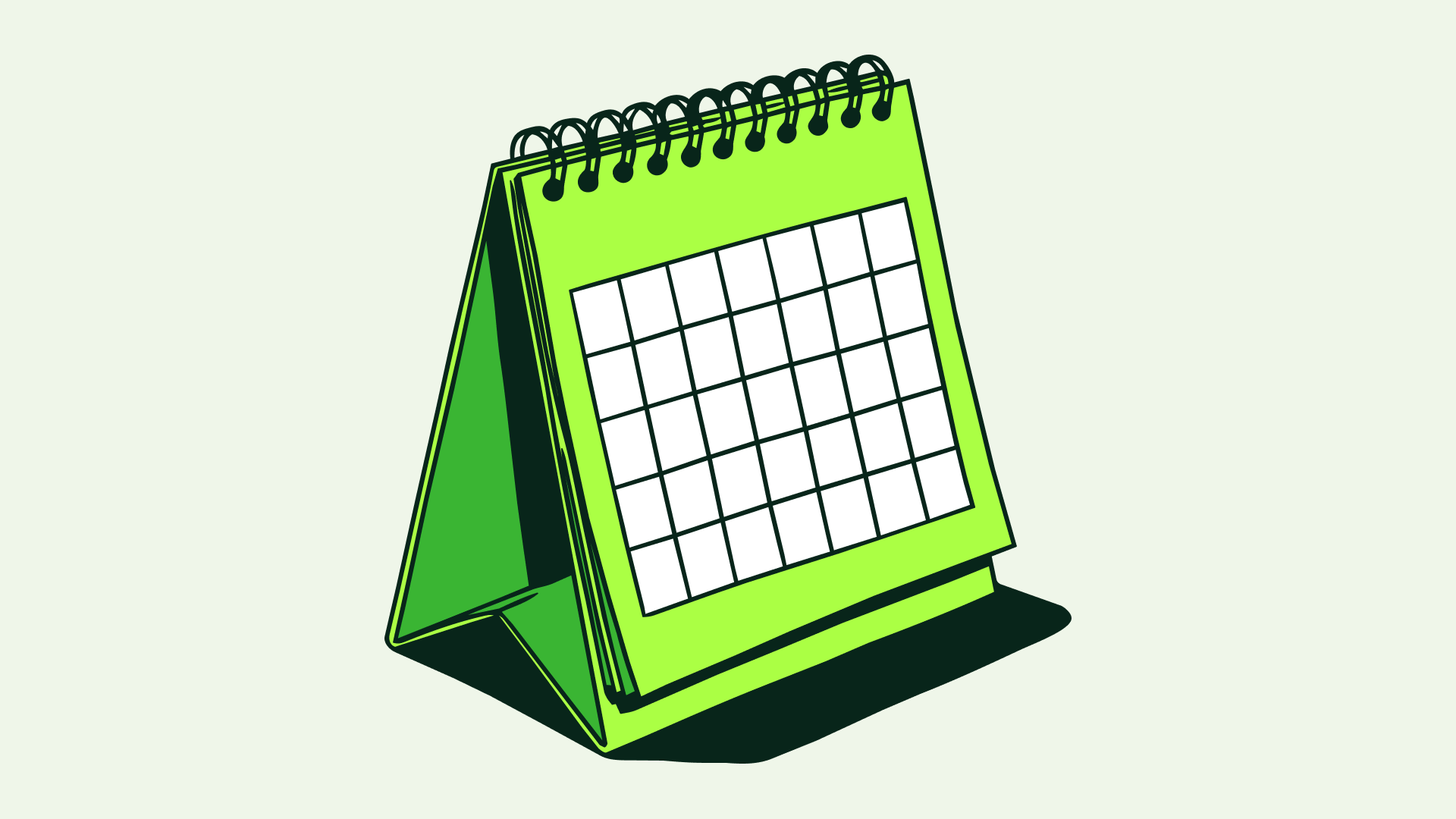 Illustration of a spiral desk calendar with a blank monthly grid, symbolizing campaign planning