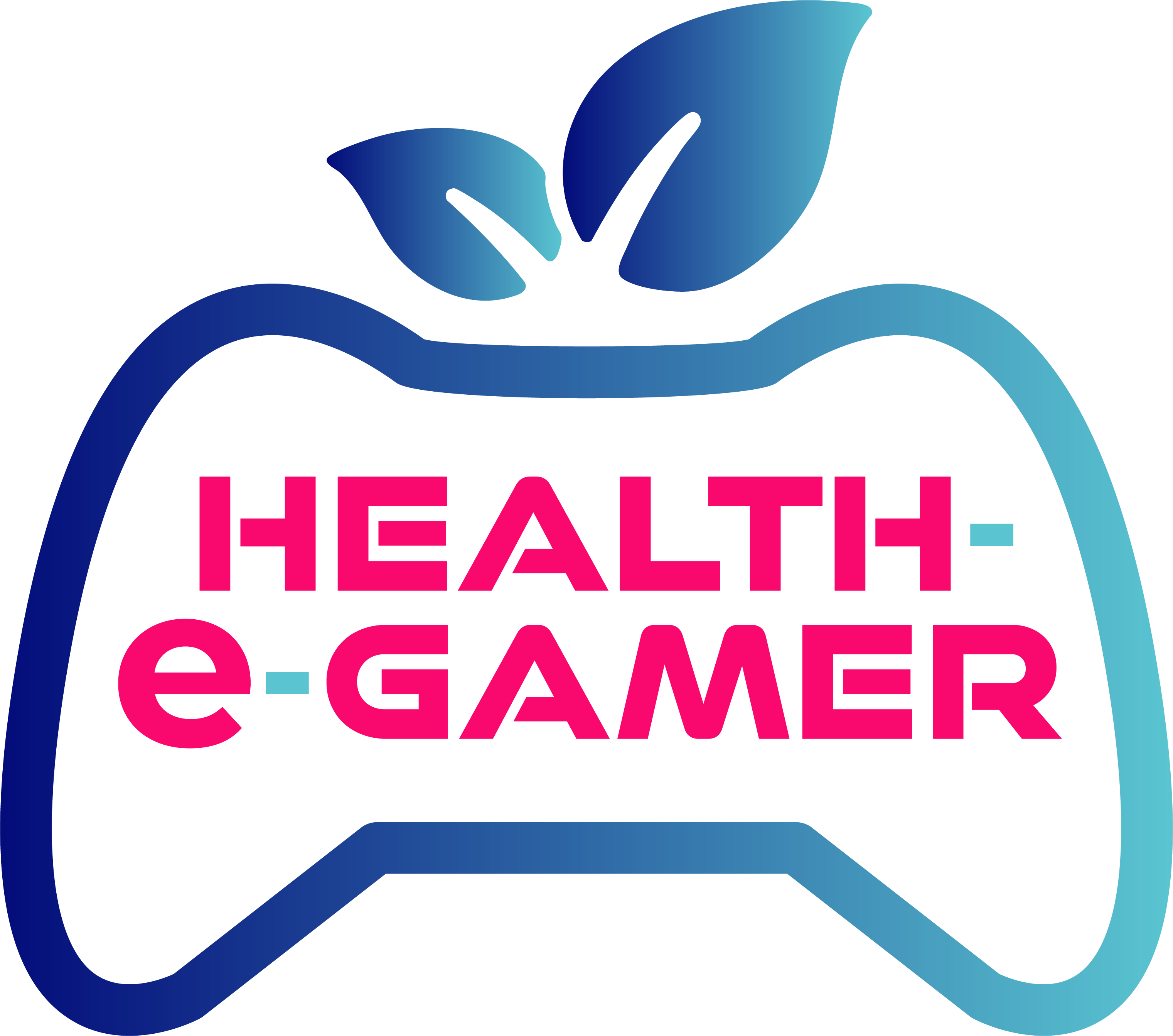 Health-e-Gamer logo inside a video game controller outline with leaves sprouting on top