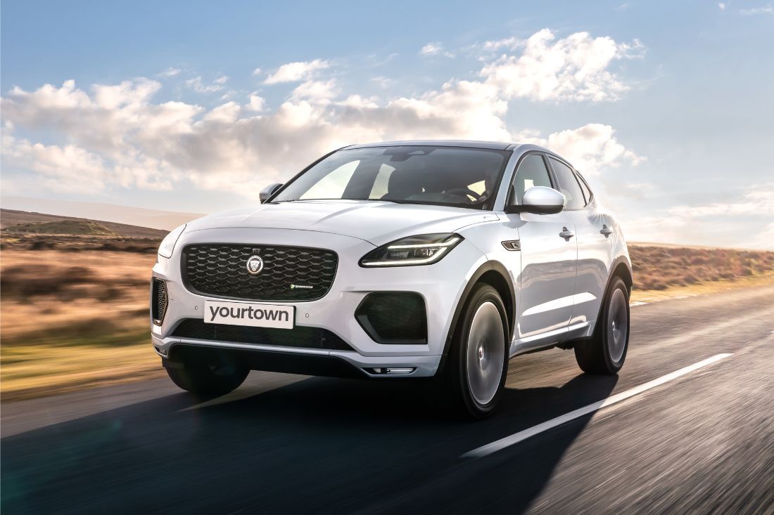 White Jaguar E-PACE front view.