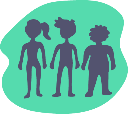 Three silhouettes standing together.
