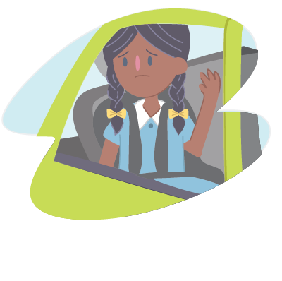 Child sitting in the backseat of a car waving