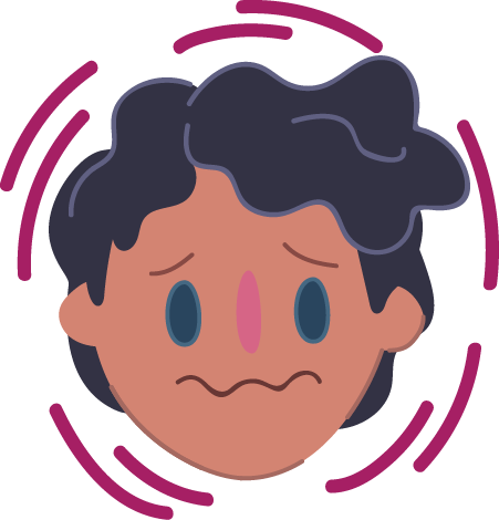 face with a swirling background looking stressed, worried and about to burst into tears