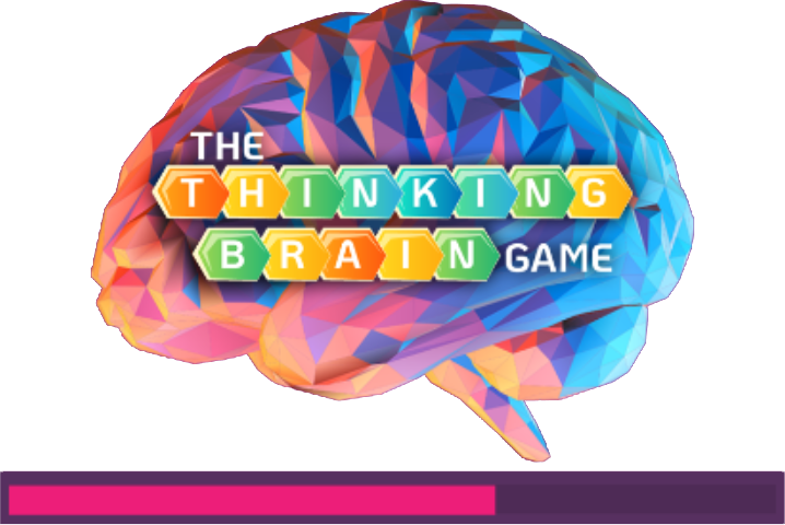 A picture of a brain with the text, "Thinking Brain Game" across it.