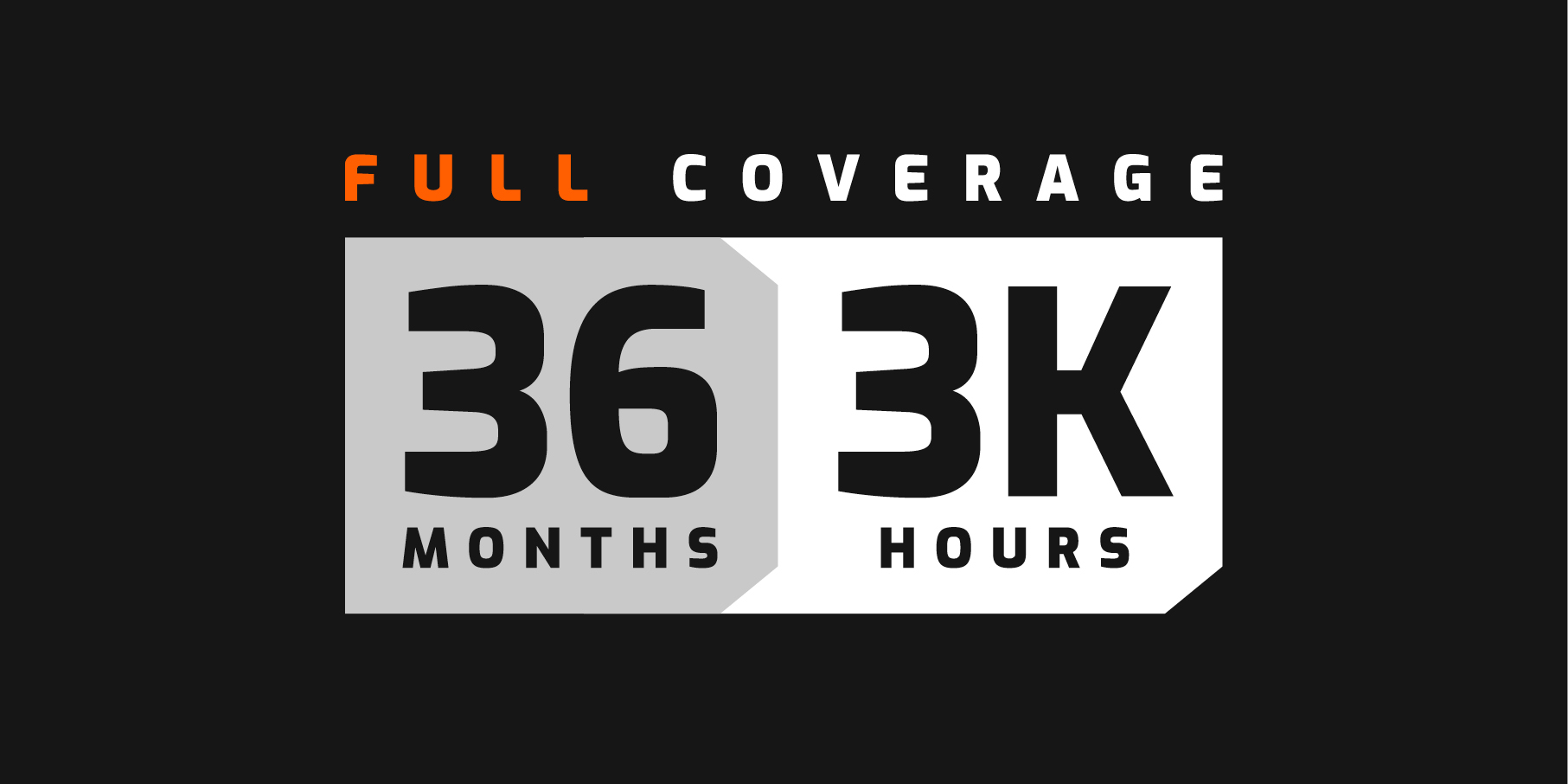 The DEVELON 36-month, 3,000-hour full-coverage warranty logo.