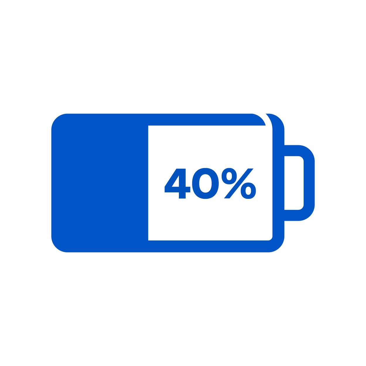 Blue icon of a percentage charge warning light