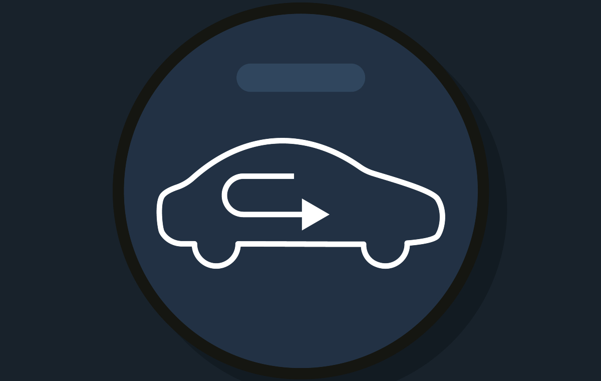 An illuminated dashboard icon depicting a car with a curved arrow inside, representing the air recirculation function. The symbol is shown in white against a dark blue circular background.