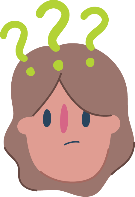 Person's face with "???" above their forehead