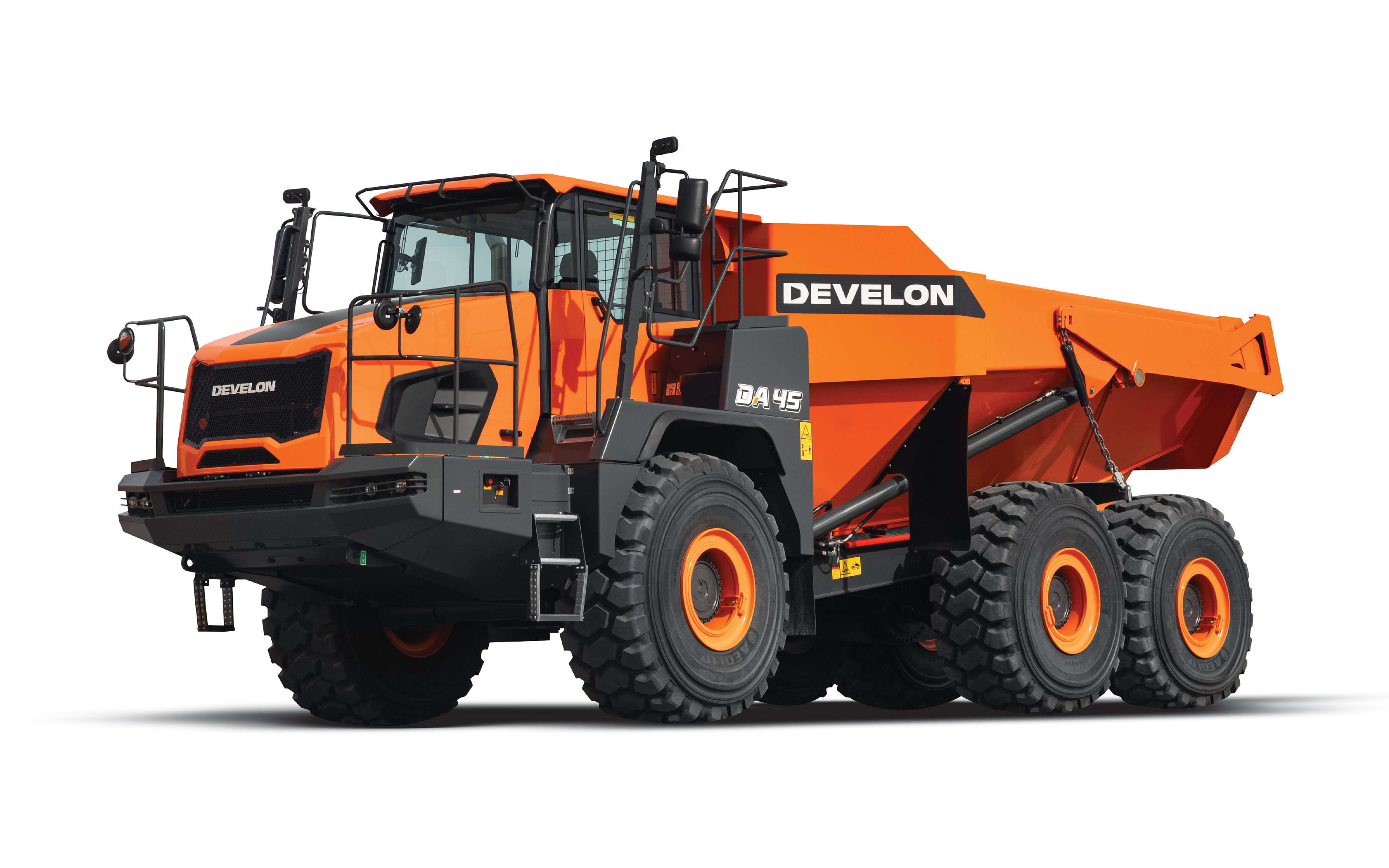 A DEVELON DA45-7 articulated dump truck (ADT).