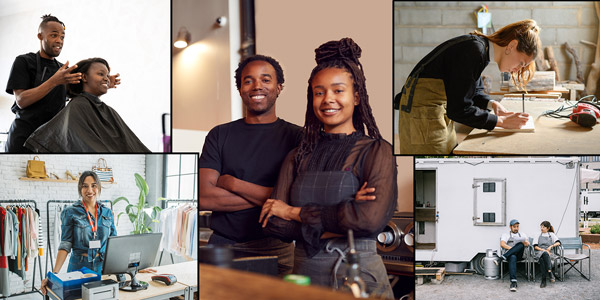 A collage of different people working various jobs like as a hair stylist 