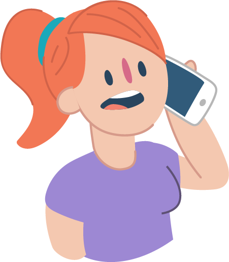 An illustrated person holding a mobile phone to their ear, shown from the shoulders up on a white background.