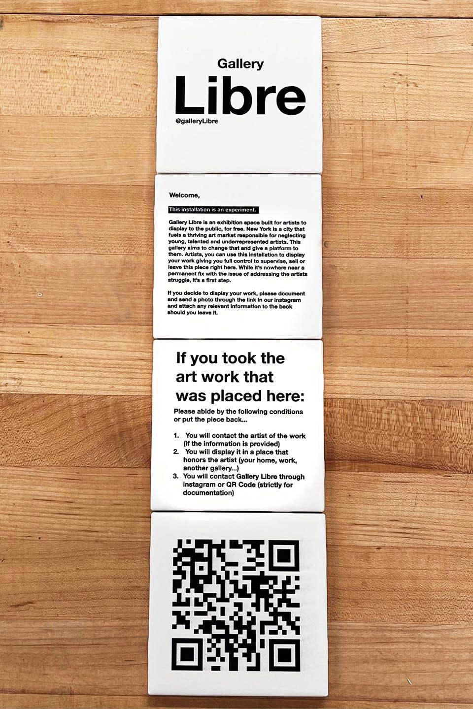 A QR code for Gallery Libre that artists use to scan and share their work in the guerrilla gallery space.