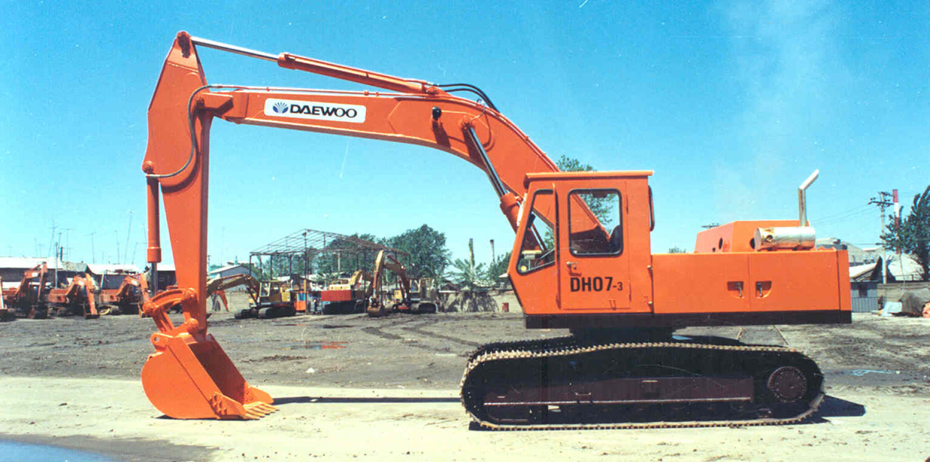 Historical color photo of a Daewoo crawler excavator.