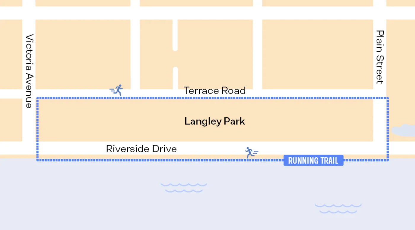 Running trail map Langley Park loop