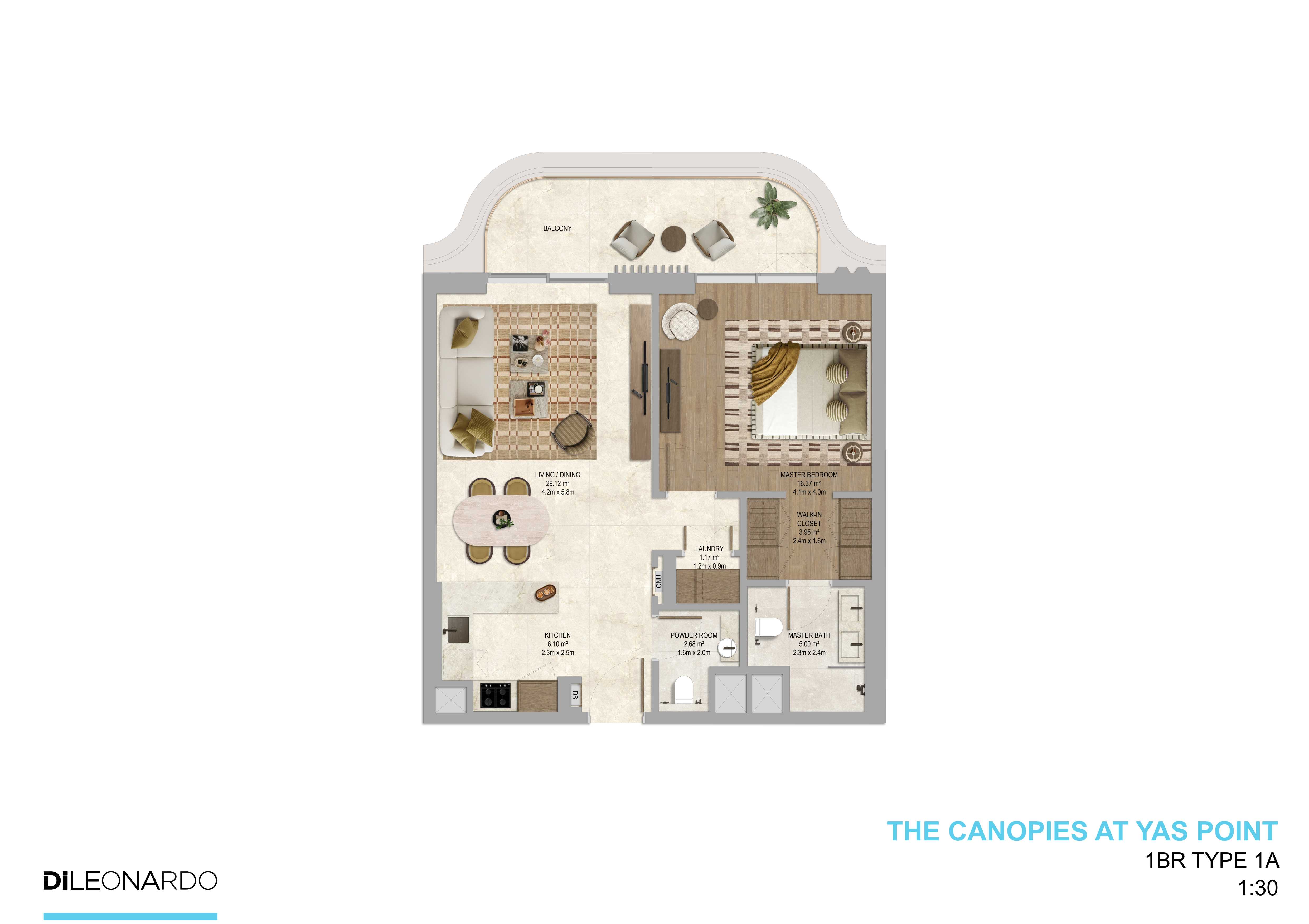 The Canopies at Yas Point 1 bedroom, Type 1A floor plan