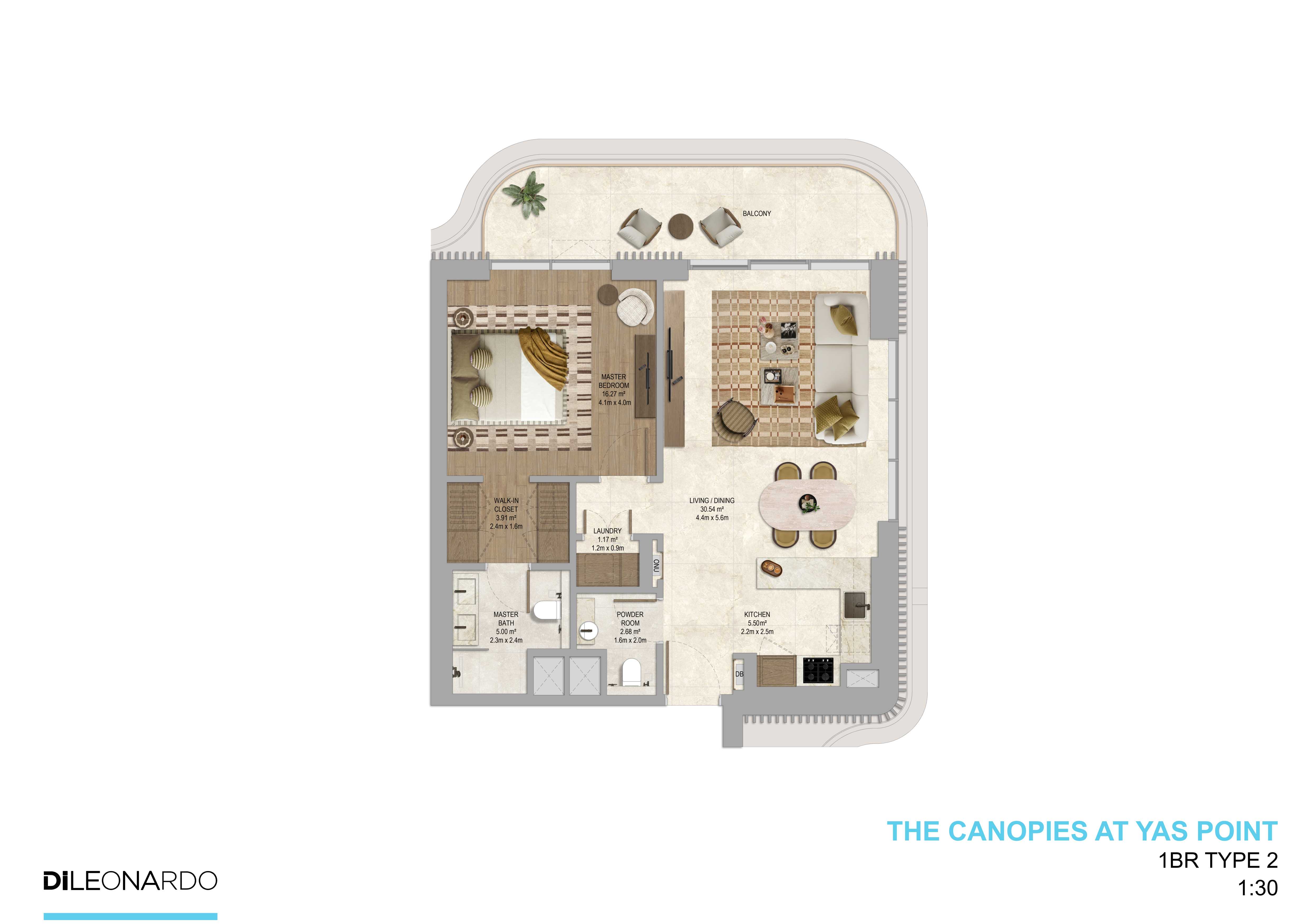 The Canopies at Yas Point 1 bedroom, Type 2 floor plan