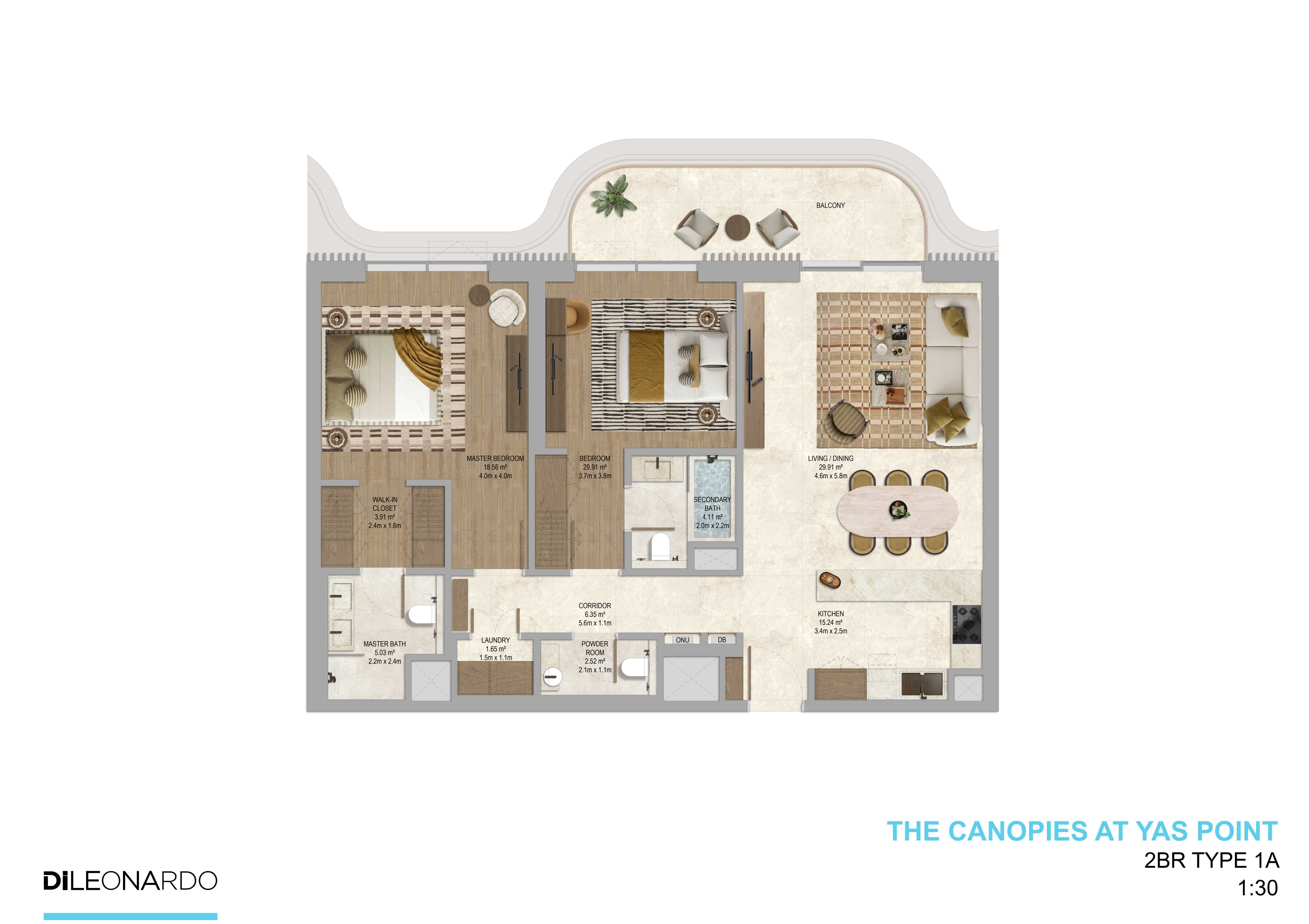 The Canopies at Yas Point 2 bedroom, Type 1A floor plan
