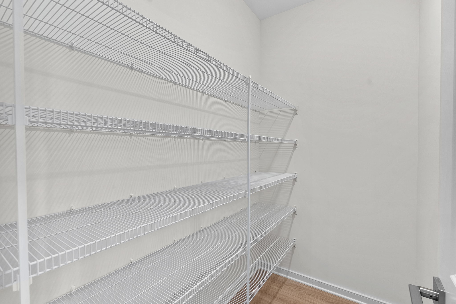 walk in pantry with wire shelves