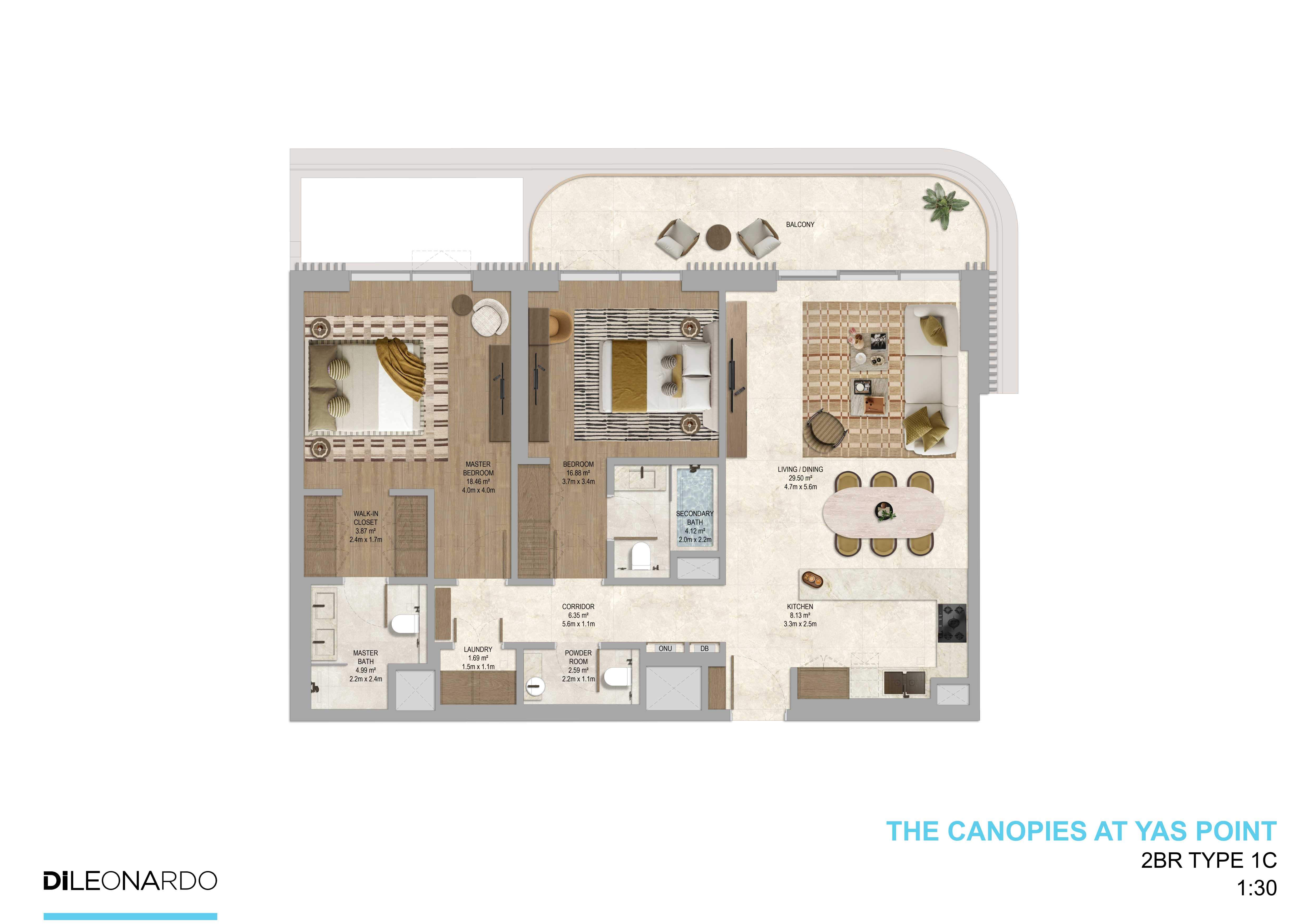 The Canopies at Yas Point 2 bedroom, Type 1C floor plan
